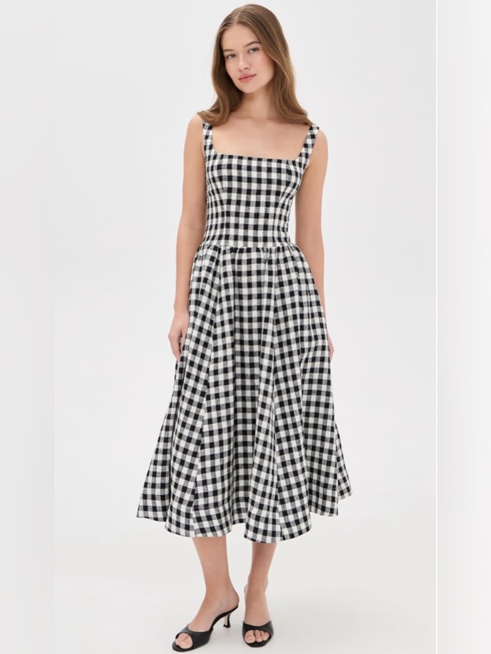 NEW Reformation Janu Midi Linen Dress Park Check Gingham | US 4 / UK 8